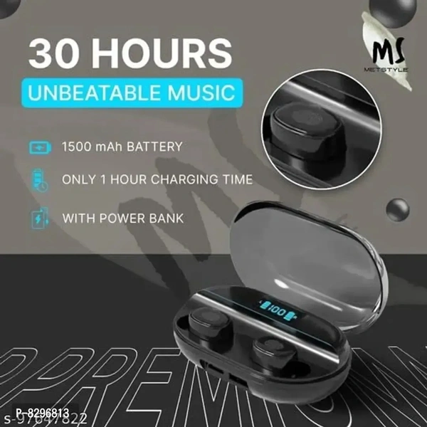 Stonx T2 TWS 5.0 Wireless Bluetooth Earbuds with 1500mah Power Bank and Led Display for Men and Women Color - Black