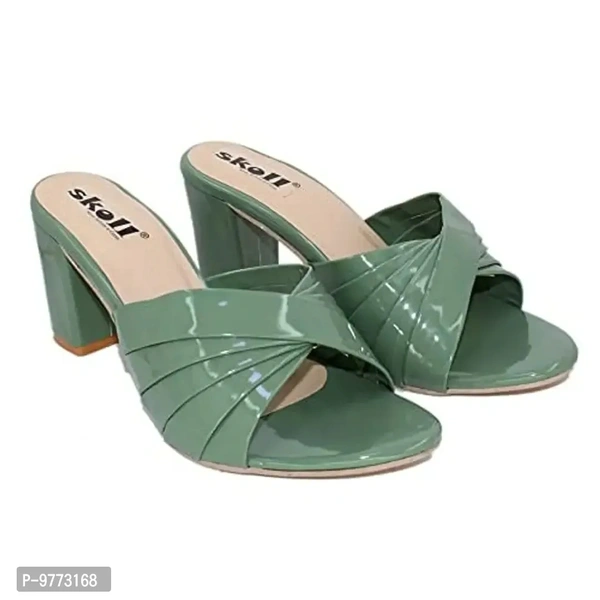 SKOLL Women and Girls Green Casual Block Heels Mules Slip on 38 - 3