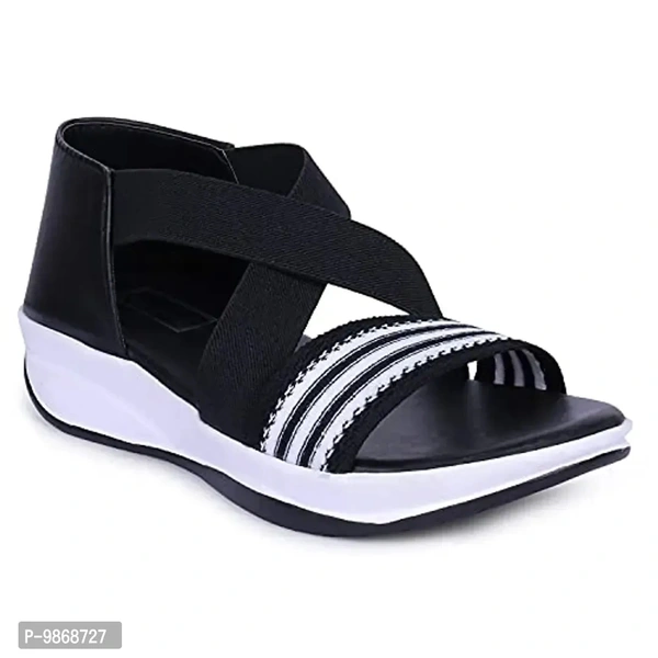 perfect step Stylish Flotter Striped Design sandals for Women's/Girls (Black, numeric_8) - 5