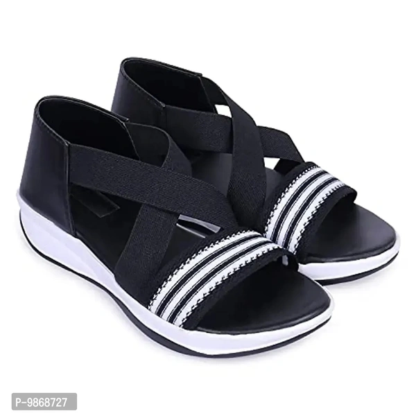 perfect step Stylish Flotter Striped Design sandals for Women's/Girls (Black, numeric_8) - 5