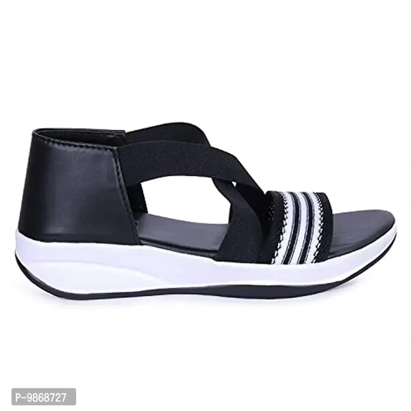 perfect step Stylish Flotter Striped Design sandals for Women's/Girls (Black, numeric_8) - 7
