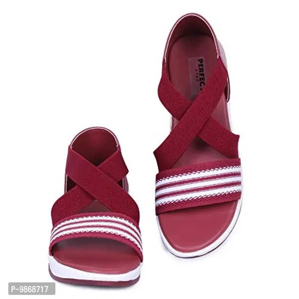 perfect step Stylish Flotter Striped Design sandals for Women's/Girls (Cherry, numeric_8) - 6