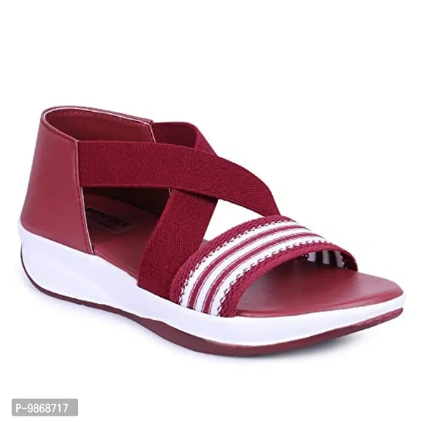 perfect step Stylish Flotter Striped Design sandals for Women's/Girls (Cherry, numeric_8) - 7