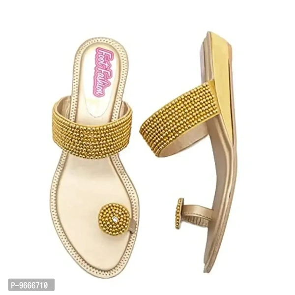 Honey Step Women's Golden Cream Flats Synthetic Leather Sandals - 7 UK - 4