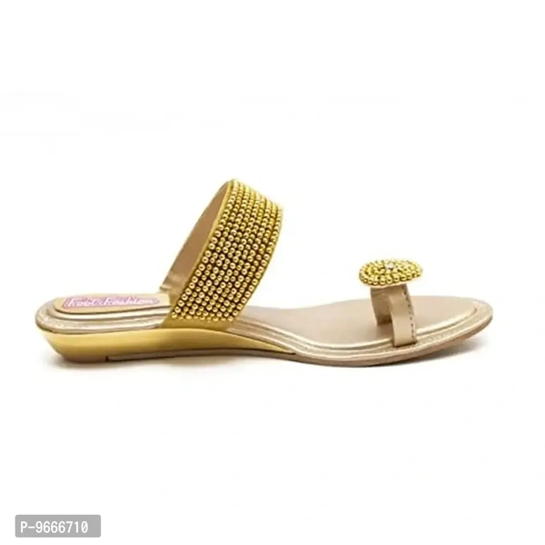 Honey Step Women's Golden Cream Flats Synthetic Leather Sandals - 7 UK - 5