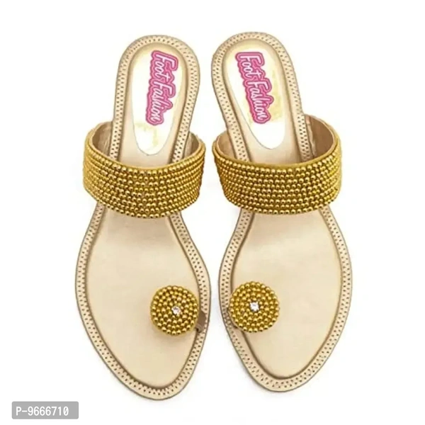 Honey Step Women's Golden Cream Flats Synthetic Leather Sandals - 7 UK - 5