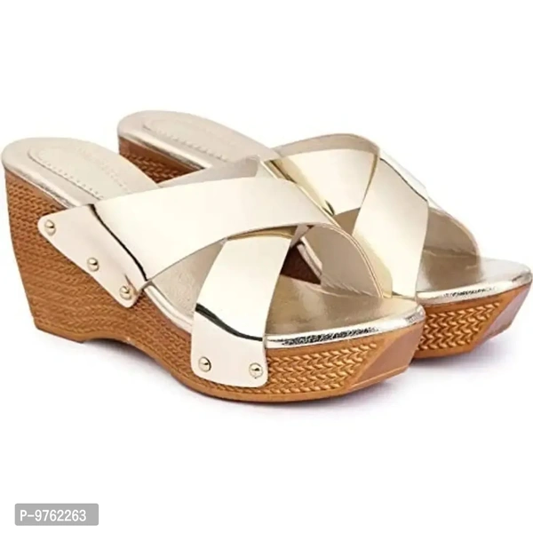 XWOMEN'S DESIGNER WEDGES SANDAL FOR WOMEN & GIRLS BT-NK-115-Gold-37 - 7