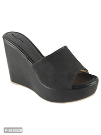 Stylish Black Synthetic Leather Heels For Women - 37