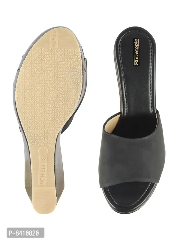 Stylish Black Synthetic Leather Heels For Women - 37