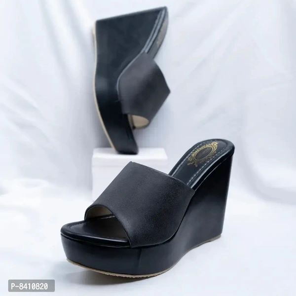 Stylish Black Synthetic Leather Heels For Women - 39