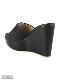 Stylish Black Synthetic Leather Heels For Women - 39