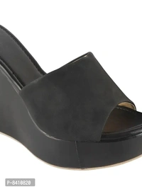 Stylish Black Synthetic Leather Heels For Women - 40