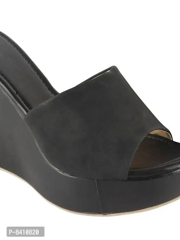 Stylish Black Synthetic Leather Heels For Women - 40