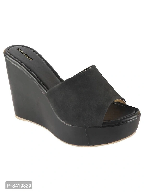 Stylish Black Synthetic Leather Heels For Women - 41