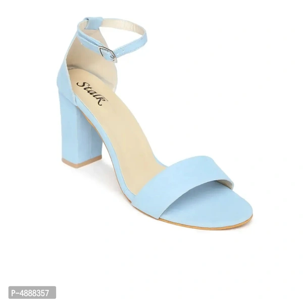 Stylish Synthetic Leather Turquoise Solid Block Heel Sandal For Women - 36
