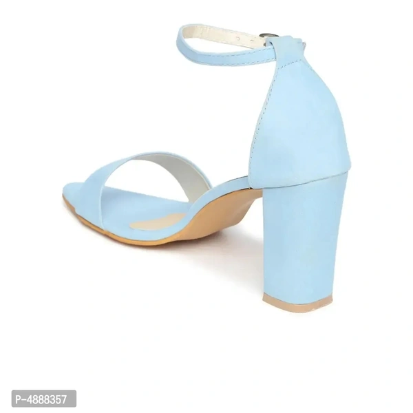 Stylish Synthetic Leather Turquoise Solid Block Heel Sandal For Women - 36
