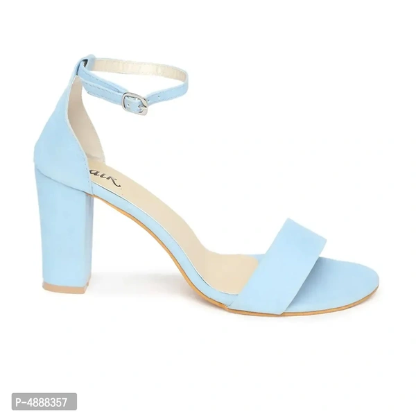 Stylish Synthetic Leather Turquoise Solid Block Heel Sandal For Women - 38