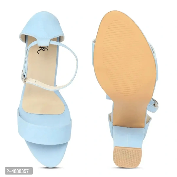 Stylish Synthetic Leather Turquoise Solid Block Heel Sandal For Women - 40