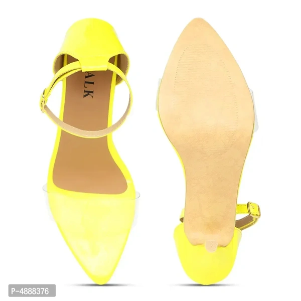 Women's Stylish Yellow Synthetic Patent Solid Stilettos - 37