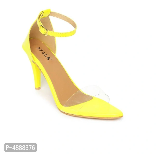 Women's Stylish Yellow Synthetic Patent Solid Stilettos - 38
