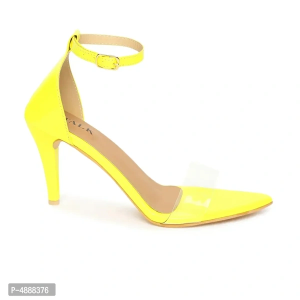 Women's Stylish Yellow Synthetic Patent Solid Stilettos - 40