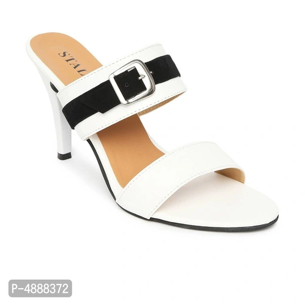 Stylish Synthetic Leather White Solid Pencil Heel Sandal For Women - 40