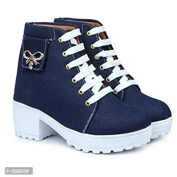 HimQuen Fashion Casual Outdoor High Heel Ankle Boot for Women's & Girl's Size 40 - Navy Blue - 6