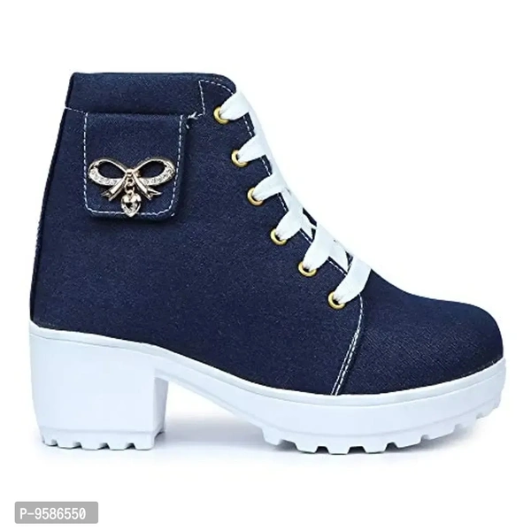 HimQuen Fashion Casual Outdoor High Heel Ankle Boot for Women's & Girl's Size 40 - Navy Blue - 6