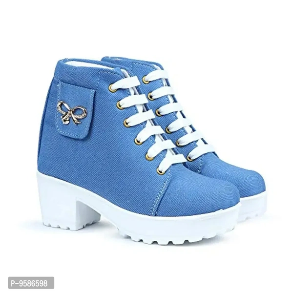 HimQuen Women's Fashion Casual Outdoor High Heel Ankle Boot Sky Blue - 6