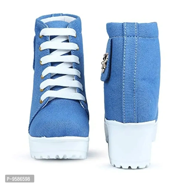 HimQuen Women's Fashion Casual Outdoor High Heel Ankle Boot Sky Blue - 6