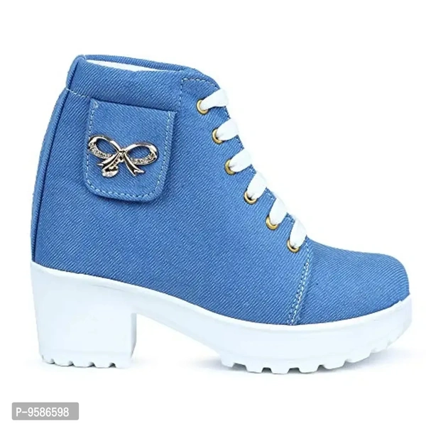 HimQuen Women's Fashion Casual Outdoor High Heel Ankle Boot Sky Blue - 6