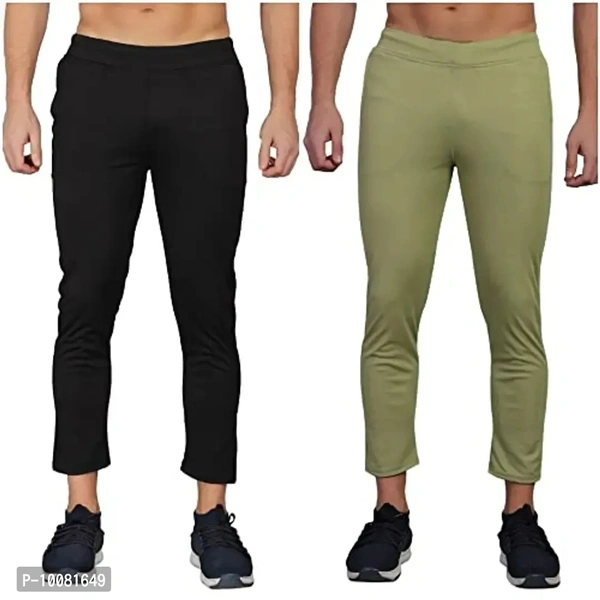 MGrandbear Men's Stretchable Solid Regular Fit Track Pant for Men Pack of 2 (28, Black-Light Green) - 32