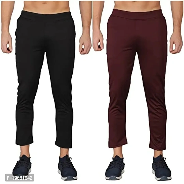 MGrandbear Men's Stretchable Solid Regular Fit Track Pant for Men Pack of 2 (36, Black-Brown) - 32