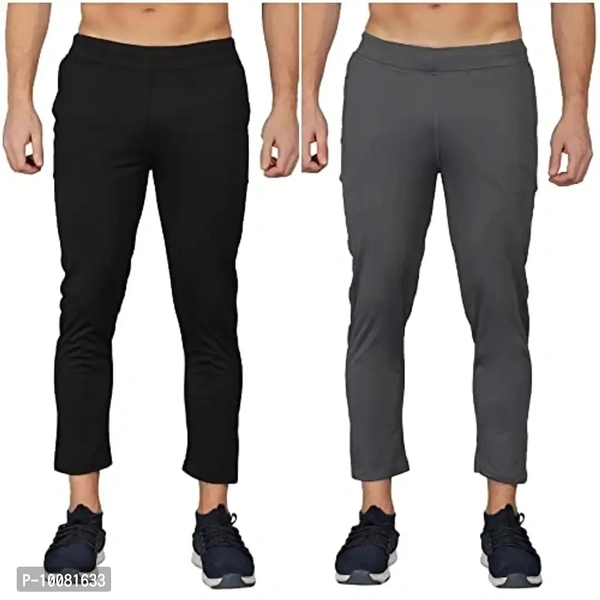 MGrandbear Men's Stretchable Solid Regular Fit Track Pant for Men Pack of 2 (28, Black-Dark Grey) - 28