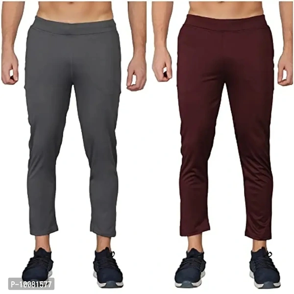 MGrandbear Men's Stretchable Solid Regular Fit Track Pant for Men Pack of 2 (32, Dark Grey-Brwon) - 32
