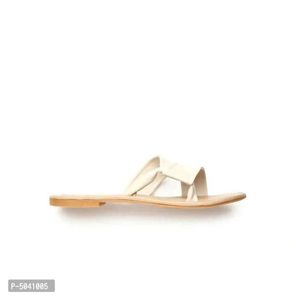 Women Stylish Beige Open-Toe Flat Sliders - 36