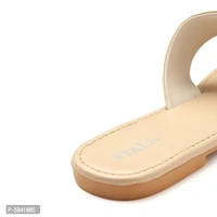 Women Stylish Beige Open-Toe Flat Sliders - 36