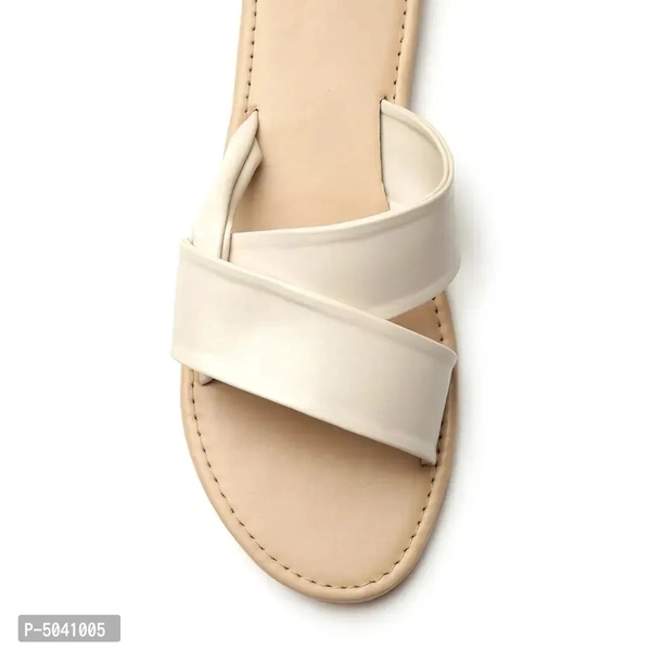 Women Stylish Beige Open-Toe Flat Sliders - 36
