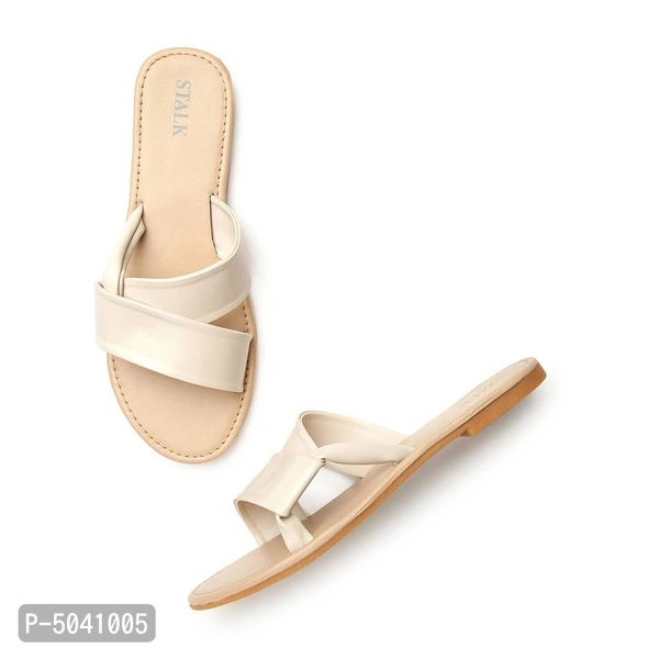 Women Stylish Beige Open-Toe Flat Sliders - 38