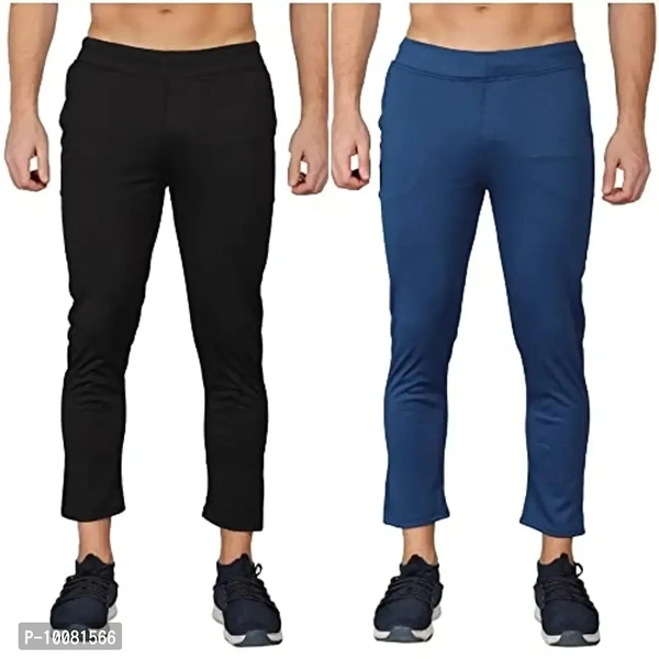 MGrandbear Men's Stretchable Solid Regular Fit Track Pant for Men Pack of 2 (32, Black-Blue) - 34