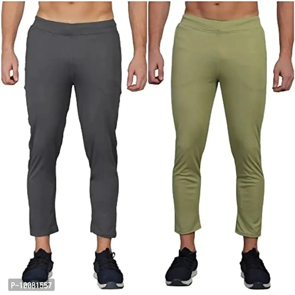 MGrandbear Men's Stretchable Solid Regular Fit Track Pant for Men Pack of 2 (36, Dark Grey-Light Green) - 30