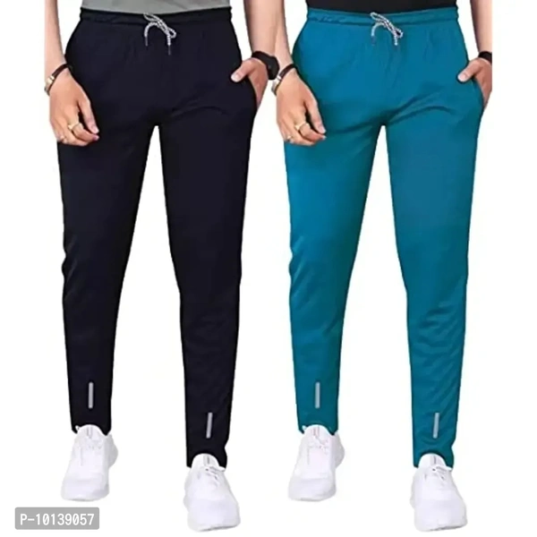 MALAKAR Track Pants for Mens/Joggers for Mens/Mens Lower Lycra Blend with 2 Side Pockets for Gym, Exercise, Morning Walk, Sports Black Airforce Blue (Size XL) (Pack of 2 Piece Only) - M