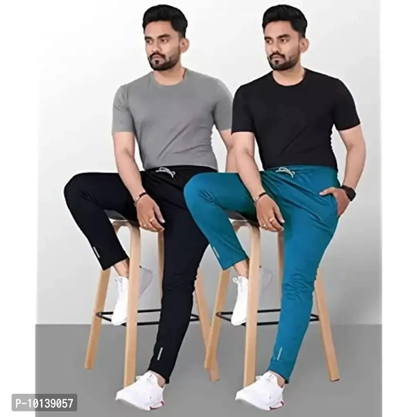 MALAKAR Track Pants for Mens/Joggers for Mens/Mens Lower Lycra Blend with 2 Side Pockets for Gym, Exercise, Morning Walk, Sports Black Airforce Blue (Size XL) (Pack of 2 Piece Only) - M