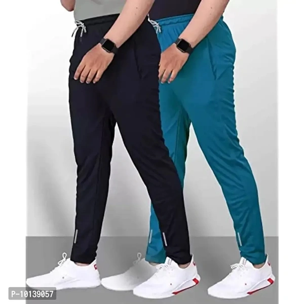 MALAKAR Track Pants for Mens/Joggers for Mens/Mens Lower Lycra Blend with 2 Side Pockets for Gym, Exercise, Morning Walk, Sports Black Airforce Blue (Size XL) (Pack of 2 Piece Only) - M