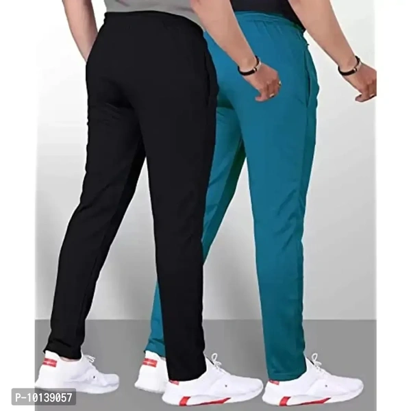MALAKAR Track Pants for Mens/Joggers for Mens/Mens Lower Lycra Blend with 2 Side Pockets for Gym, Exercise, Morning Walk, Sports Black Airforce Blue (Size XL) (Pack of 2 Piece Only) - L