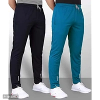 MALAKAR Track Pants for Mens/Joggers for Mens/Mens Lower Lycra Blend with 2 Side Pockets for Gym, Exercise, Morning Walk, Sports Black Airforce Blue (Size XL) (Pack of 2 Piece Only) - L