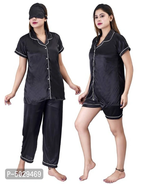 Trendy Satin 4Pcs Night Suit for Women