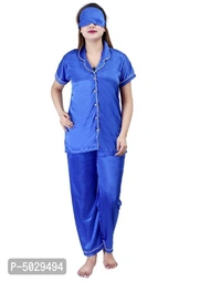 Trendy Satin 4Pcs Night Suit for Women