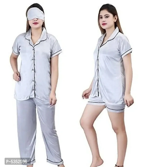 Trendy Satin 4 Pieces Nighty For Women