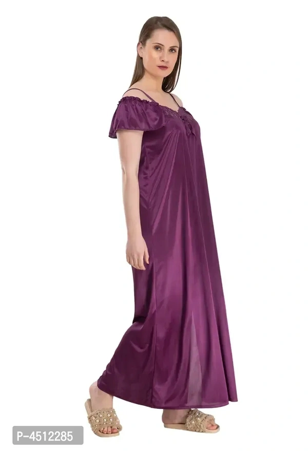 Purple Trendy Women's Satin 4Pcs Night Wear Set